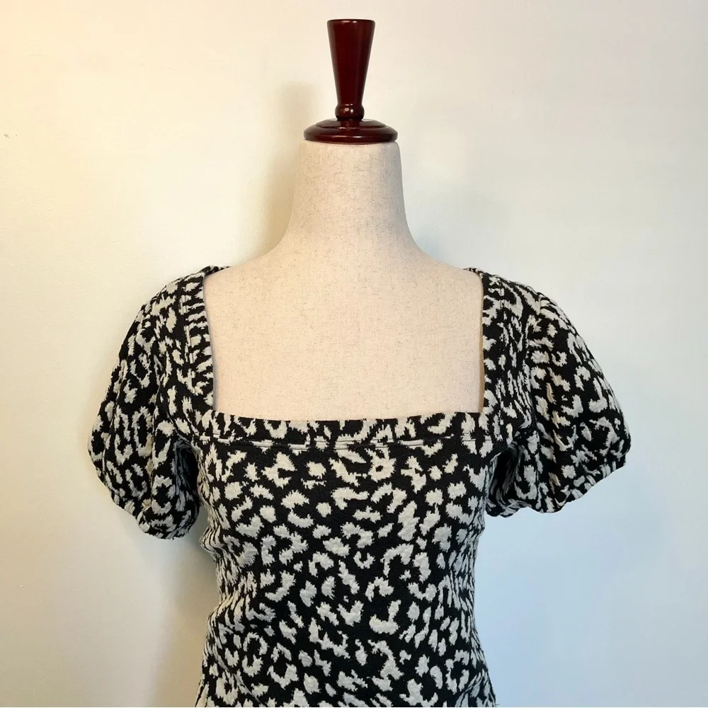 Free people leopard black/ white square neck top medium